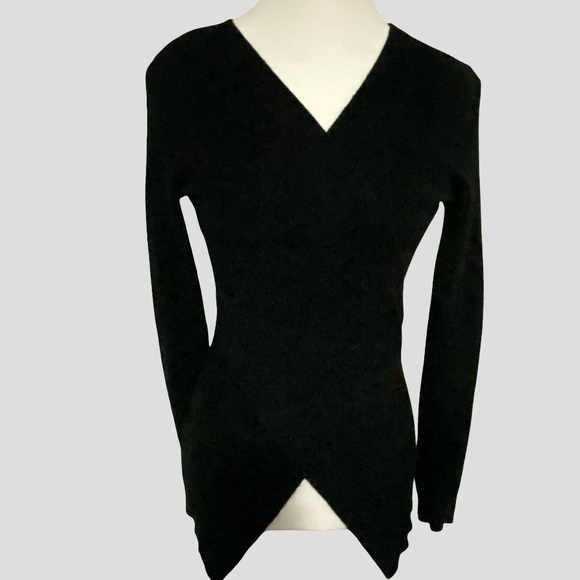 Workhall Black Knit Wrap Style Long Sleeve Fitted V-Neck Sweater- Sz-M - Picture 1 of 16